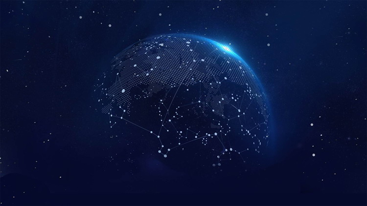 4張具有科技感的藍(lán)色點(diǎn)線星球PPT背景圖片推薦